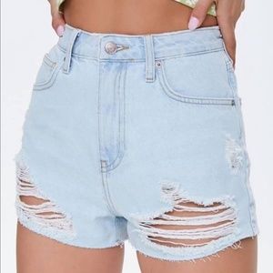 Forever 21 High Waisted Distressed Light Wash Shorts